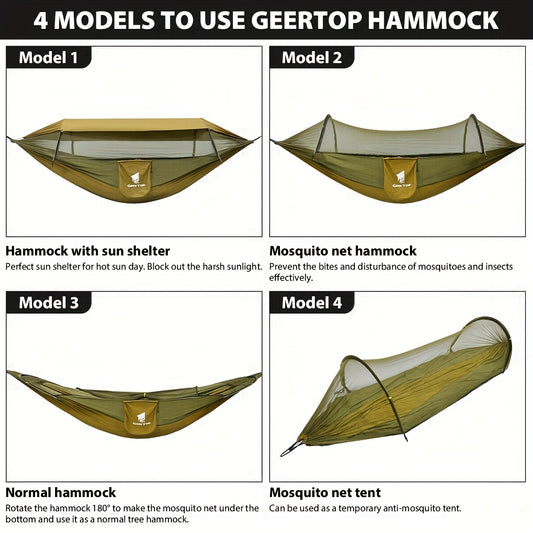 fachgo | GEERTOP 3in 1 Outdoor Hammock with Mosquito Net Sun Shelter, Double Sleep Rest Camping Hammock for Backpacking Travel Garden Park
