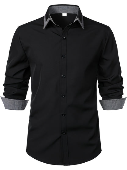 fachgo | Men'S Color-Blocked Checkered Casual Long-Sleeve Shirt