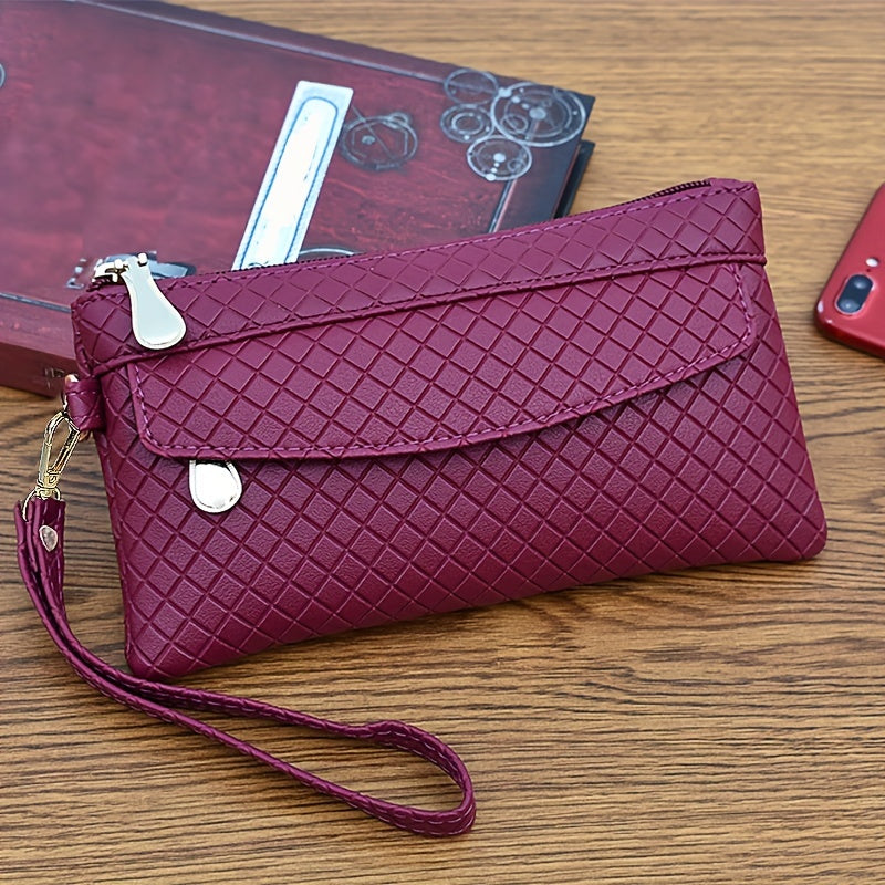 fachgo | Women's Argyle Quilted Clutch Bag, Multi Zipper Wristlet Bag For Phone & Coin, Fashion Handbag