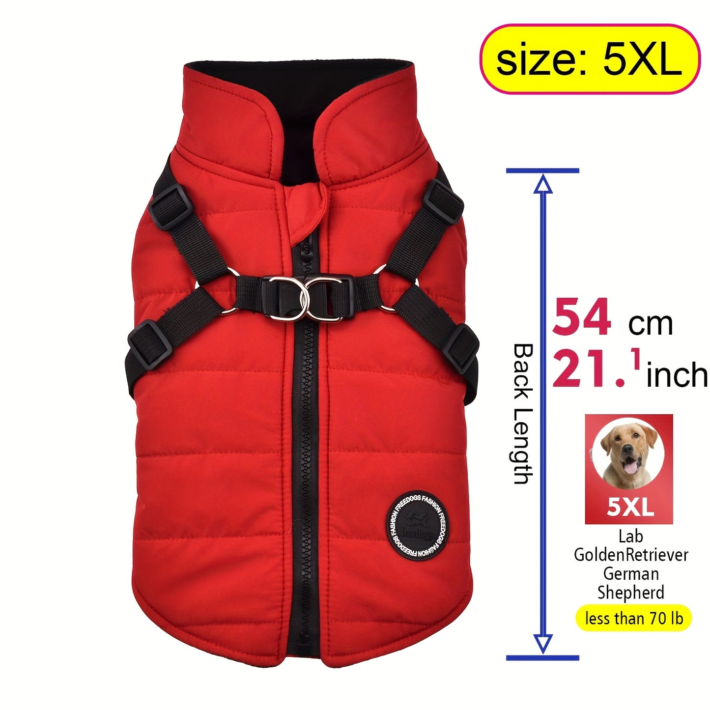 fachgo | Warm Padded Dog Vest with Harness for Small And Medium Dogs - Red Coat for Extra Comfort And Security Christmas Gift