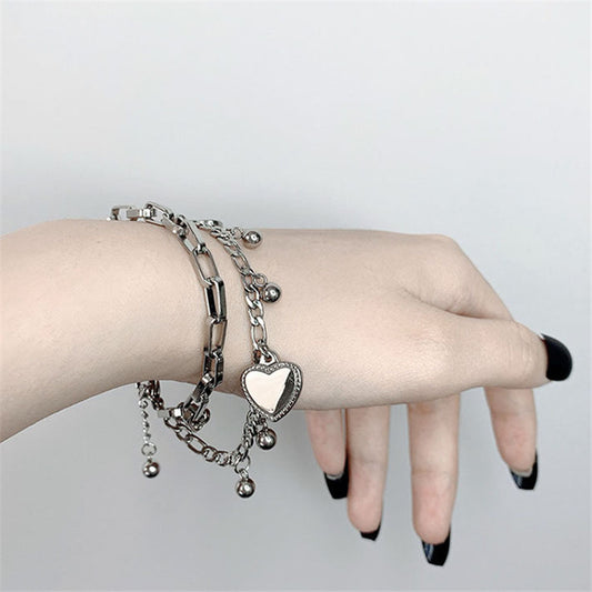 fachgo | Double Layer Stainless Steel Love Punk Style Silver Color Party Ornament Hand Decoration Bracelet for Women