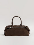 Elegant Brown Faux Suede Buckle Strap Handbag for Women