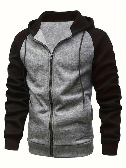 fachgo | Color Block Men's Hooded Jacket Casual Long Sleeve Hoodies With Zipper Gym Sports Hooded Coat For Winter Fall