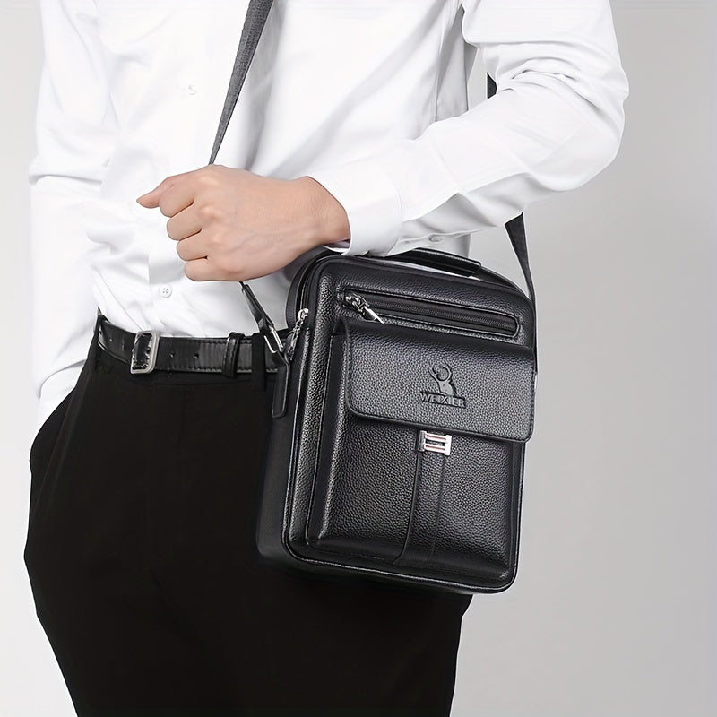 fachgo | [Vintage Business Bag] WEIXIER Men's Vintage Business Casual Adjustable Shoulder Bag - Multiple Compartments, Zippered Pockets, Compact Design, Black, Secure Zip Closure, Small Crossbody Bag