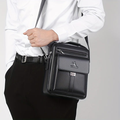 fachgo | [Vintage Business Bag] WEIXIER Men's Vintage Business Casual Adjustable Shoulder Bag - Multiple Compartments, Zippered Pockets, Compact Design, Black, Secure Zip Closure, Small Crossbody Bag