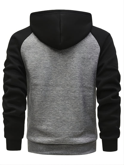 fachgo | Color Block Men's Hooded Jacket Casual Long Sleeve Hoodies With Zipper Gym Sports Hooded Coat For Winter Fall