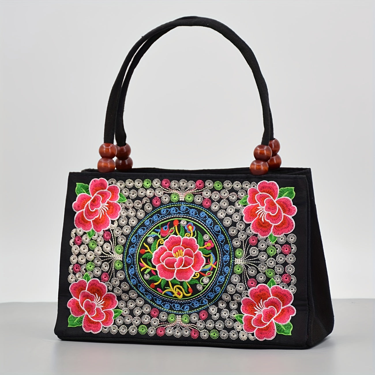 fachgo | Embroidered Handbag, Double Zipper Bag, Women's Printed Handbag