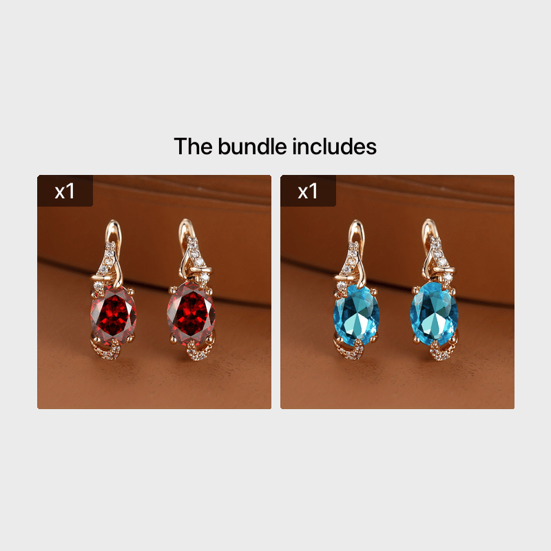 fachgo | [18K Gold Plated Earrings] 18K Gold Plated Blue Stone Stud Earrings | Trendy Round Oval Cut White Blue Red Pink Stone Drop Earrings | Anniversary Claw Earrings Jewelry for Women