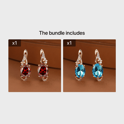 fachgo | [18K Gold Plated Earrings] 18K Gold Plated Blue Stone Stud Earrings | Trendy Round Oval Cut White Blue Red Pink Stone Drop Earrings | Anniversary Claw Earrings Jewelry for Women