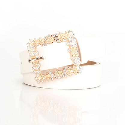 fachgo | [Elegant Belt] 2023 Women's Fashion Accessory, Elegant Alloy Rhinestone Pin Buckle Belt, Versatile Dress Decorative Accessory, Casual & Sporty Style, Hand Washable - Ideal for Weekend and Festive Occasions, Weekend Casual Wea