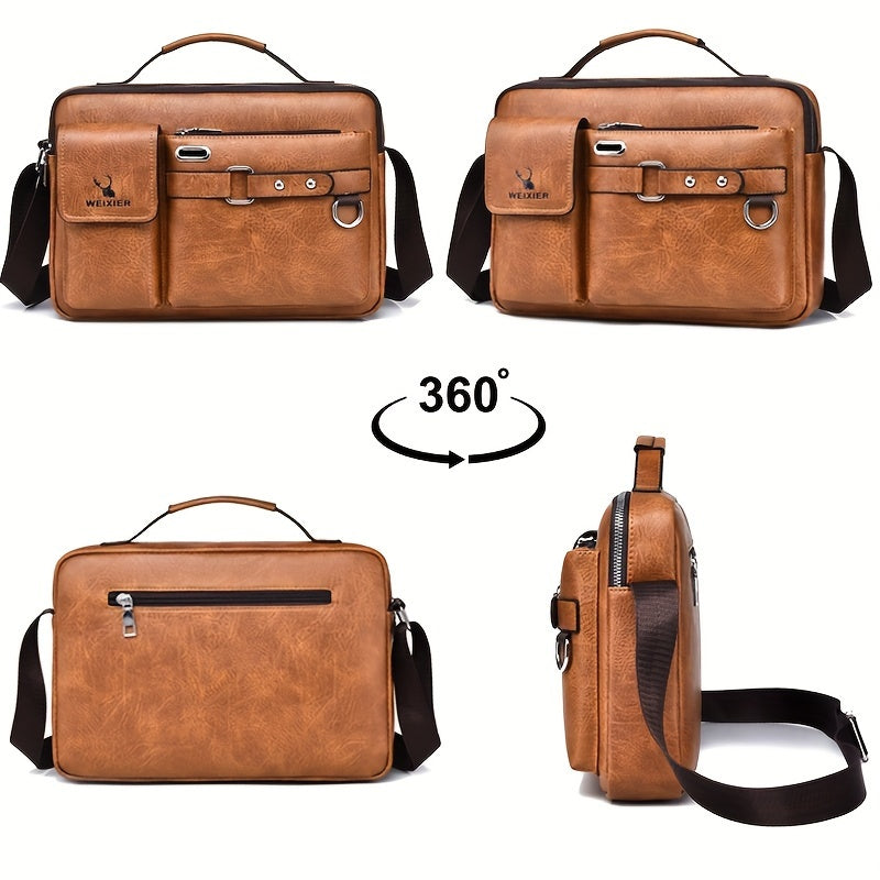 fachgo | WEIXIER Men's Business Crossbody Bag with Adjustable Strap, Golden-Tone Hardware & Multi-Compartment Design - Brown/Tan -like Texture, Golden-Tone Hardware, Compatible with iPhone/ Smartphones - Casual & Formal Office, Travel