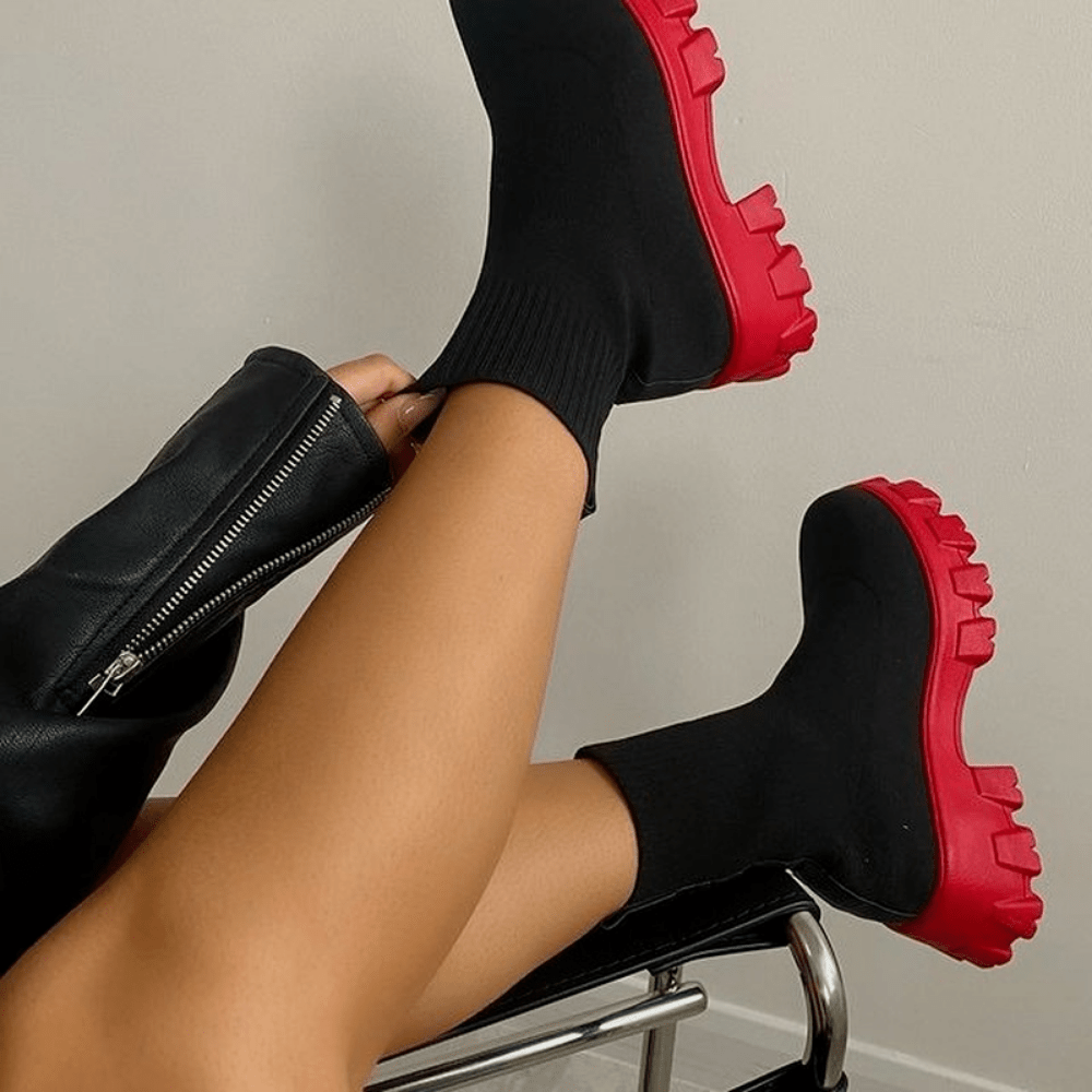 fachgo | Women's Thick-soled Short Boots, Knitted Round Toe Shoes, Women Shoes