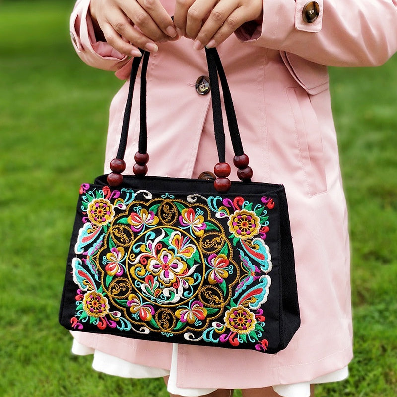fachgo | Embroidered Handbag, Double Zipper Bag, Women's Printed Handbag