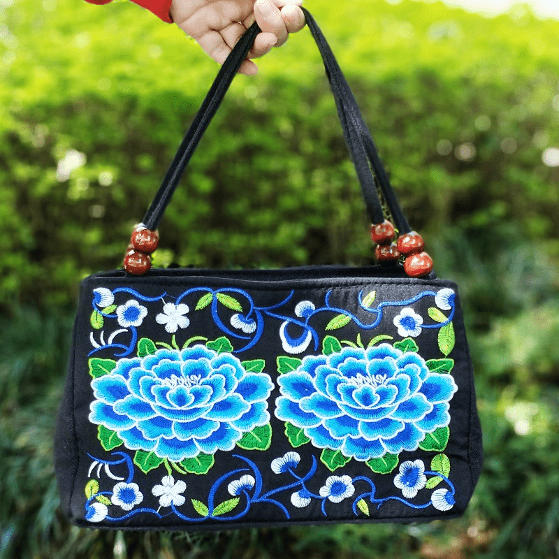 fachgo | Embroidered Handbag, Double Zipper Bag, Women's Printed Handbag