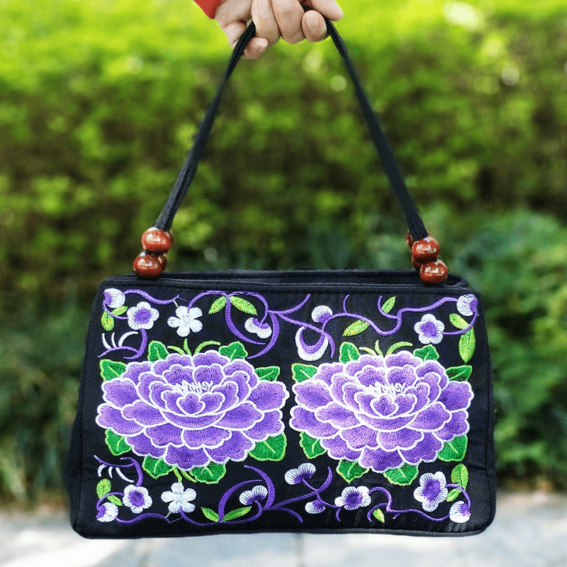 fachgo | Embroidered Handbag, Double Zipper Bag, Women's Printed Handbag