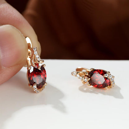 fachgo | [18K Gold Plated Earrings] 18K Gold Plated Blue Stone Stud Earrings | Trendy Round Oval Cut White Blue Red Pink Stone Drop Earrings | Anniversary Claw Earrings Jewelry for Women