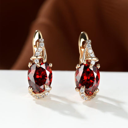 fachgo | [18K Gold Plated Earrings] 18K Gold Plated Blue Stone Stud Earrings | Trendy Round Oval Cut White Blue Red Pink Stone Drop Earrings | Anniversary Claw Earrings Jewelry for Women
