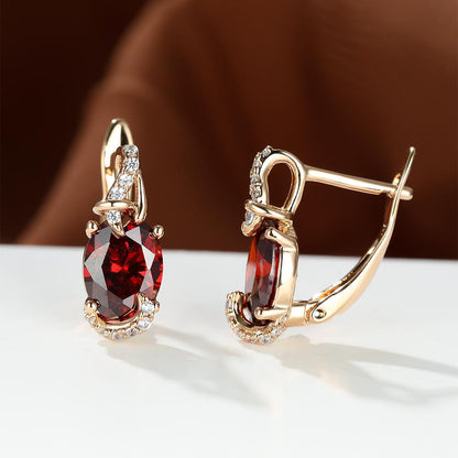 fachgo | [18K Gold Plated Earrings] 18K Gold Plated Blue Stone Stud Earrings | Trendy Round Oval Cut White Blue Red Pink Stone Drop Earrings | Anniversary Claw Earrings Jewelry for Women