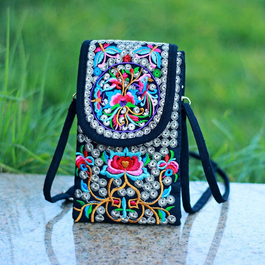 fachgo | Retro Boho Embroidered Phone Bag, Mini Ethnic Travel One Shoulder Bag For Women