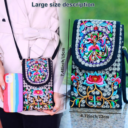 fachgo | Retro Boho Embroidered Phone Bag, Mini Ethnic Travel One Shoulder Bag For Women