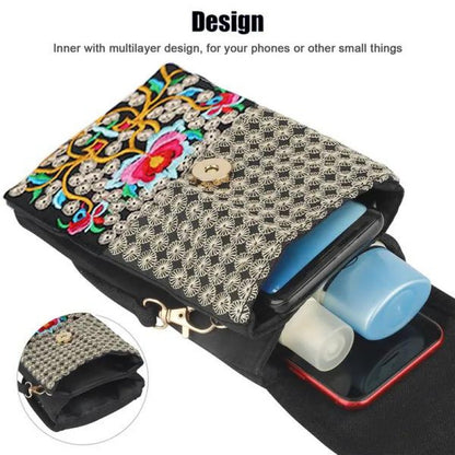 fachgo | Retro Boho Embroidered Phone Bag, Mini Ethnic Travel One Shoulder Bag For Women