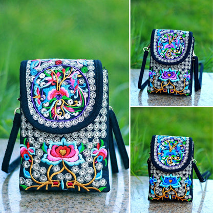 fachgo | Retro Boho Embroidered Phone Bag, Mini Ethnic Travel One Shoulder Bag For Women