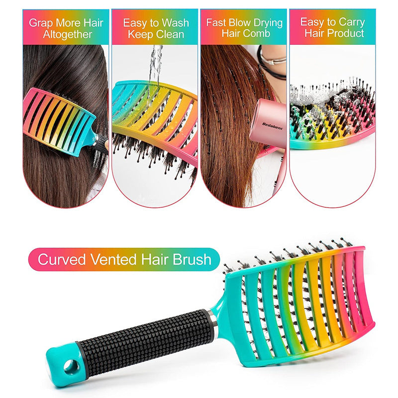 fachgo | WanMei 1pc Professional Curved Vented Hair Scalp Massage Brush for Women, ABS Handle, Nylon Bristles, Ideal for Wet Curly Hair Detangling, Styling, Long Hair, Christmas Gift for Friends/Relatives