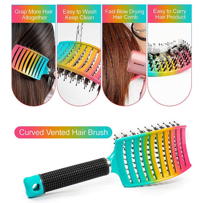 fachgo | WanMei 1pc Professional Curved Vented Hair Scalp Massage Brush for Women, ABS Handle, Nylon Bristles, Ideal for Wet Curly Hair Detangling, Styling, Long Hair, Christmas Gift for Friends/Relatives