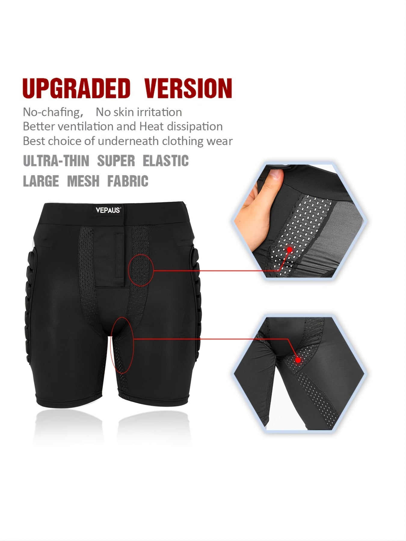 fachgo | VEPAUS Breathable 3D Padded Shorts for Ice Hockey, Snowboarding, Gymnastics, Roller Skating - Moisture Wicking, Flexible, High Stretch Polyester Knit Fabric, Regular Fit, Four Seasons Sports Gear