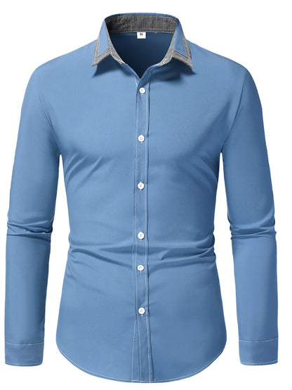 fachgo | Men'S Color-Blocked Checkered Casual Long-Sleeve Shirt