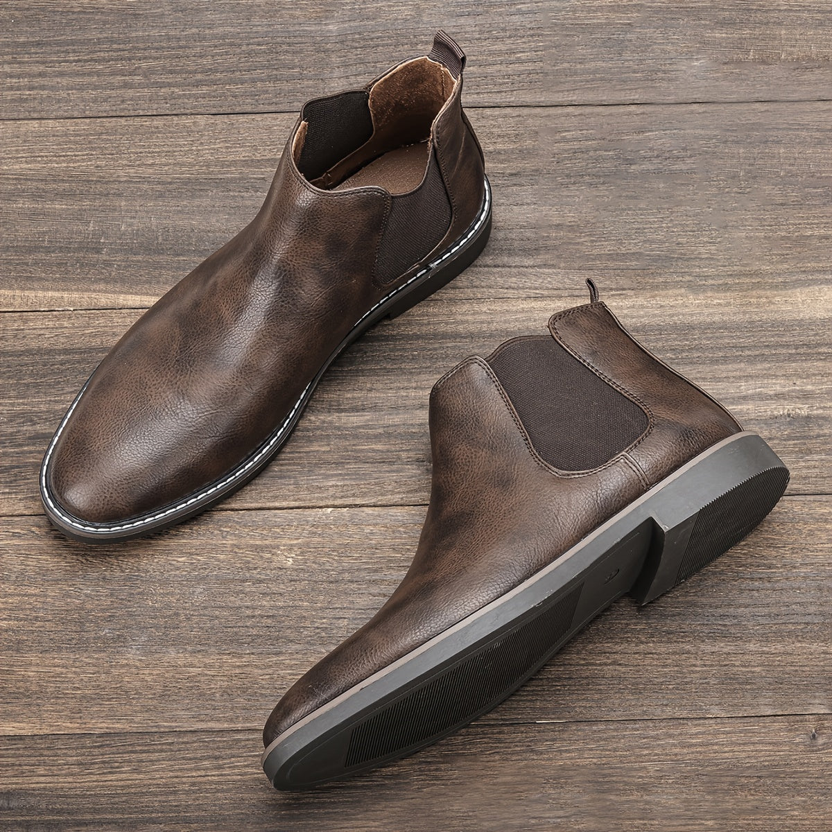 fachgo | [Brown Chelsea Boots] Brown Men's Chelsea Ankle Boots | Size 40-46, Pointed Toe, TPR Sole, Faux Cover with Black Elastic Band | Ideal for Casual Wear and Vacation