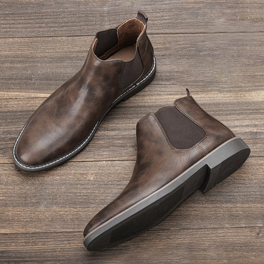 fachgo | [Brown Chelsea Boots] Brown Men's Chelsea Ankle Boots | Size 40-46, Pointed Toe, TPR Sole, Faux Cover with Black Elastic Band | Ideal for Casual Wear and Vacation