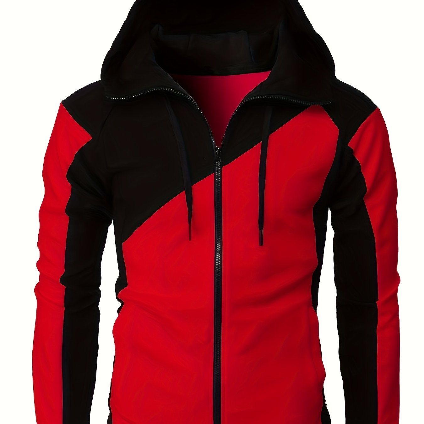 fachgo | Long Sleeves Men's Color Block Fleece Sweatshirt with Pockets, Zipper Hooded Drawstrings