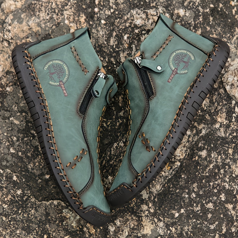 fachgo | Men's Handmade PU Boots with Zipper, Casual