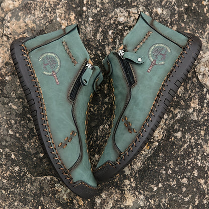fachgo | Men's Handmade PU Boots with Zipper, Casual