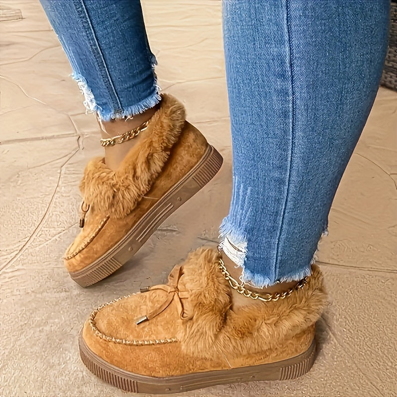 fachgo | New Women Winter Ankle Boots Snow Boots Plush Warm Slip-on Ladies Shoes Flats Plus Size