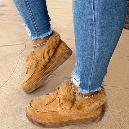 fachgo | New Women Winter Ankle Boots Snow Boots Plush Warm Slip-on Ladies Shoes Flats Plus Size