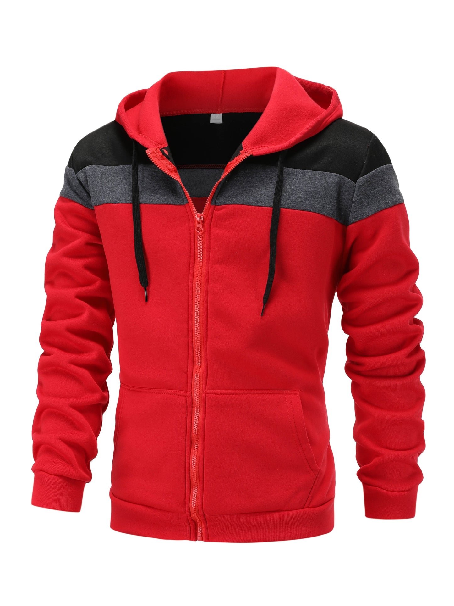 fachgo | Men'S Casual Hooded Sweatshirt, Solid Color Zip-Up Pullover, Long Sleeve Polyester Knit Fabric, Regular Fit with Slight Stretch, 160gsm - Autumn/Winter Fashion