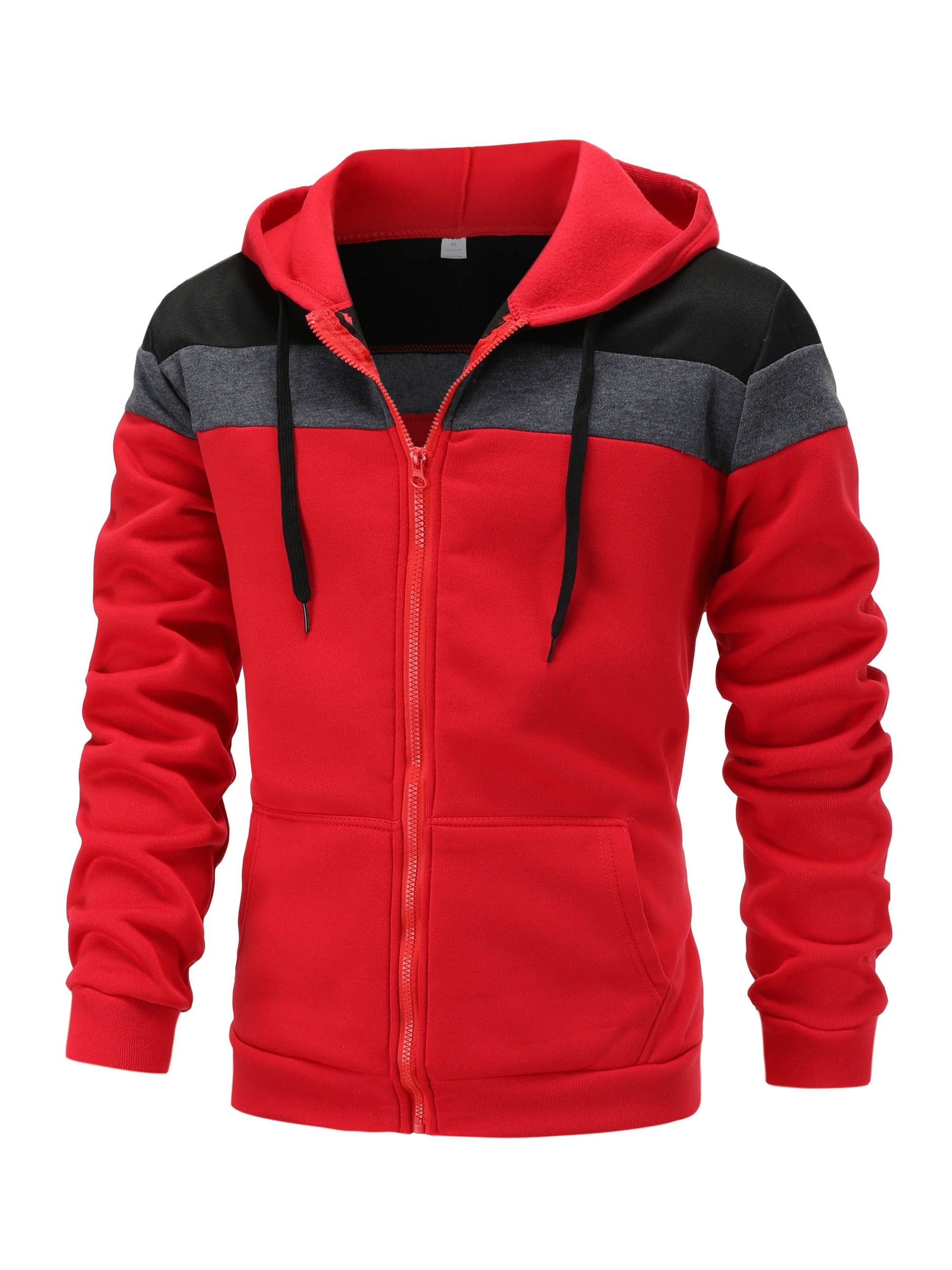 fachgo | Men'S Casual Hooded Sweatshirt, Solid Color Zip-Up Pullover, Long Sleeve Polyester Knit Fabric, Regular Fit with Slight Stretch, 160gsm - Autumn/Winter Fashion