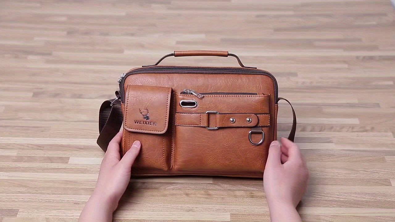 fachgo | WEIXIER Men's Business Crossbody Bag with Adjustable Strap, Golden-Tone Hardware & Multi-Compartment Design - Brown/Tan -like Texture, Golden-Tone Hardware, Compatible with iPhone/ Smartphones - Casual & Formal Office, Travel