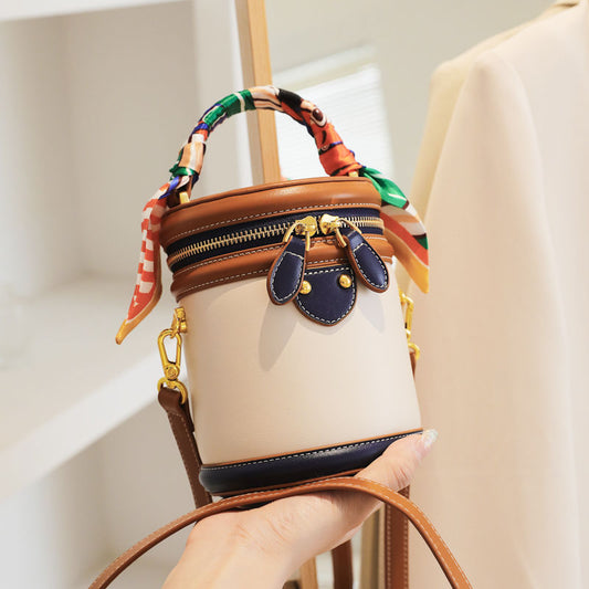 fachgo | Colorblock Bucket Bag with Scarf Detail