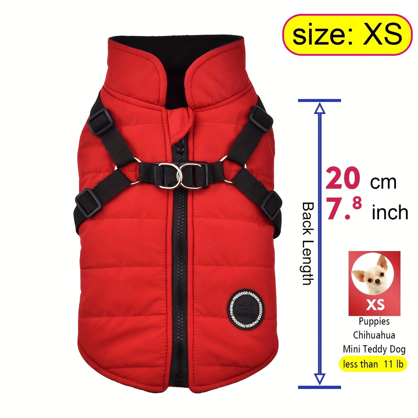fachgo | Warm Padded Dog Vest with Harness for Small And Medium Dogs - Red Coat for Extra Comfort And Security Christmas Gift