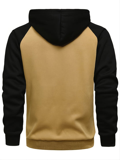 fachgo | Color Block Men's Hooded Jacket Casual Long Sleeve Hoodies With Zipper Gym Sports Hooded Coat For Winter Fall