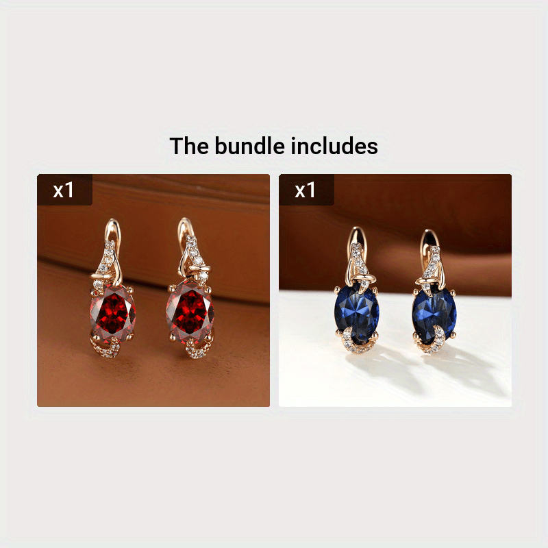 fachgo | [18K Gold Plated Earrings] 18K Gold Plated Blue Stone Stud Earrings | Trendy Round Oval Cut White Blue Red Pink Stone Drop Earrings | Anniversary Claw Earrings Jewelry for Women