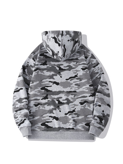 fachgo | [Camouflage Sweatshirt] Autumn Winter Hooded Men's Camouflage Loose Pullover Fleece Sweatshirt | Fleece, Hooded