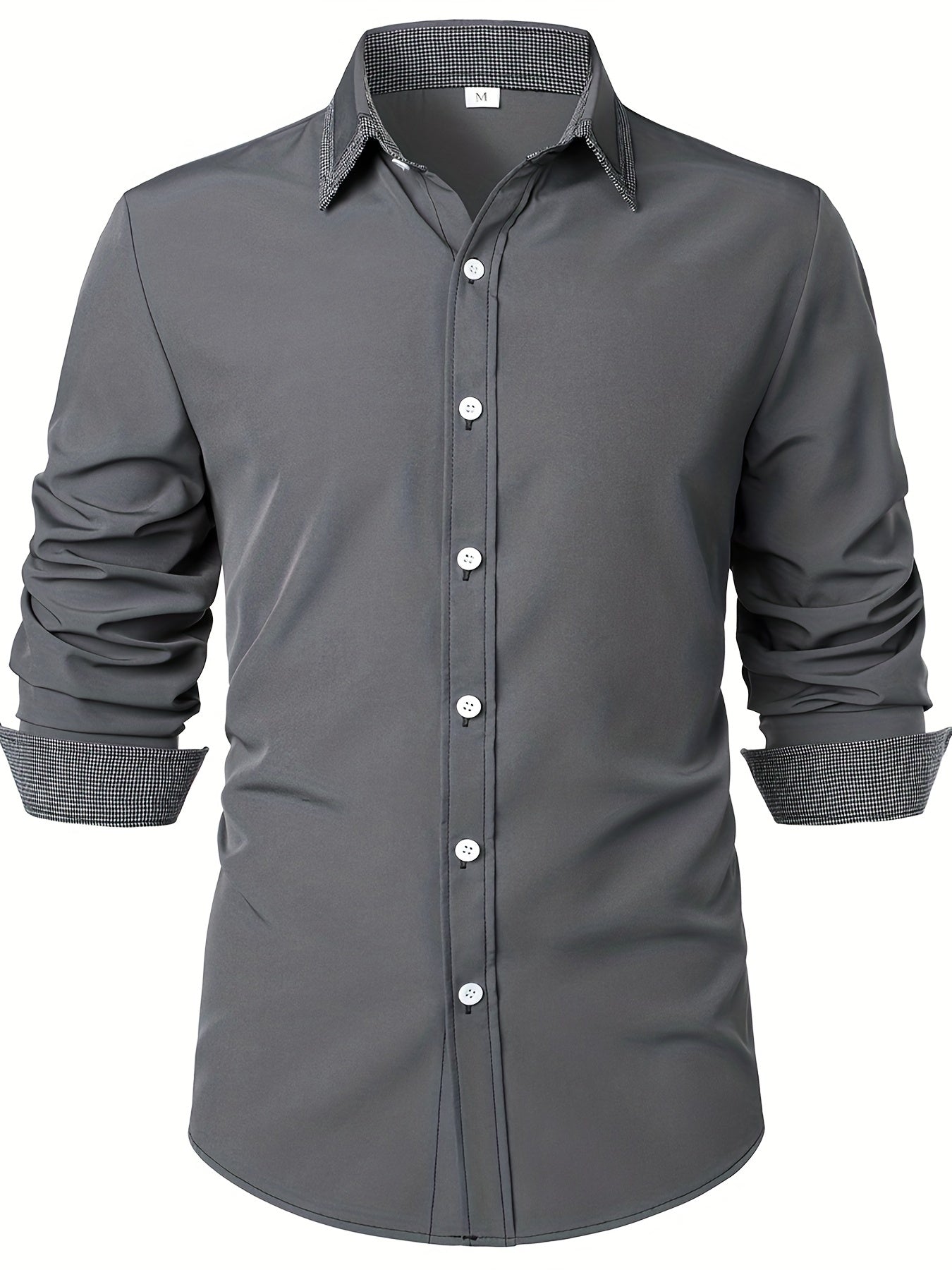 fachgo | Men'S Color-Blocked Checkered Casual Long-Sleeve Shirt