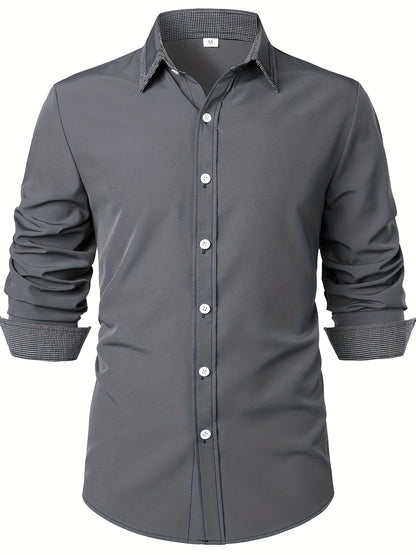 fachgo | Men'S Color-Blocked Checkered Casual Long-Sleeve Shirt