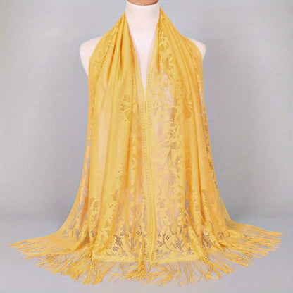 fachgo | [Floral Lace Scarf With Tassels] Ladies Women's Floral Lace Scarf Shawl With Tassels, Soft Mesh Fringe Wraps Bridal Shawl For Wedding Evening Party Dresses