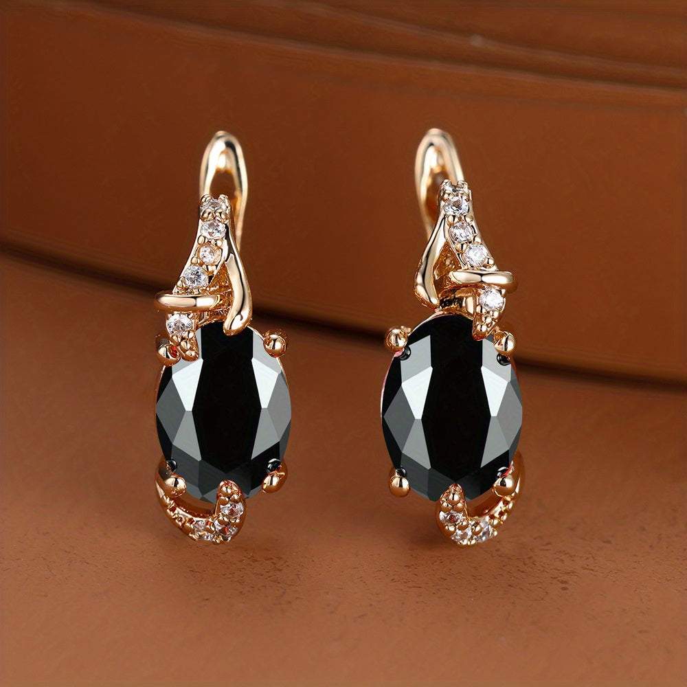 fachgo | [18K Gold Plated Earrings] 18K Gold Plated Blue Stone Stud Earrings | Trendy Round Oval Cut White Blue Red Pink Stone Drop Earrings | Anniversary Claw Earrings Jewelry for Women
