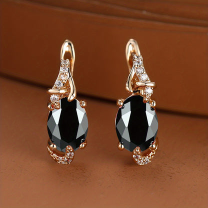 fachgo | [18K Gold Plated Earrings] 18K Gold Plated Blue Stone Stud Earrings | Trendy Round Oval Cut White Blue Red Pink Stone Drop Earrings | Anniversary Claw Earrings Jewelry for Women